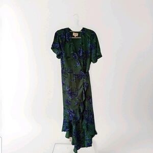 If By Sea, Wrap Dress Floral, Dk Green & Blue/purple flowers,  Sz Lg